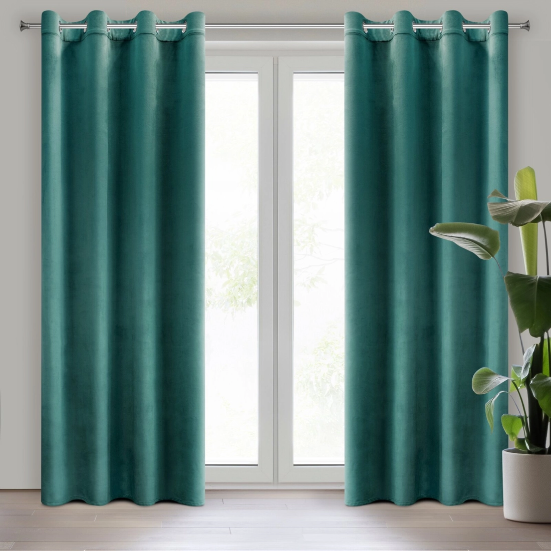 Záves 140x250 cm zamatový tmavotyrkysový na kovové krúžky ROSA