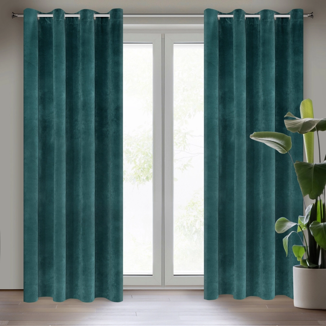 Sametový závěs 140x250 cm tmavě tyrkysový na kovové kroužky VILLA