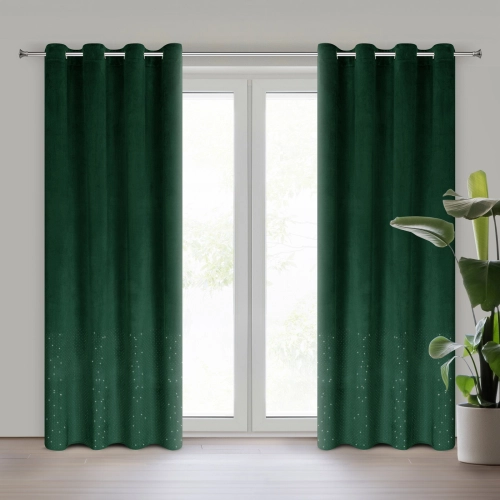 Sametový závěs 140x250 cm tmavě zelený na kovové kroužky ARIADNA