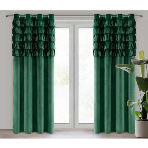 Závěs 140x250 cm sametový tmavě zelený na kovové kroužky AURA