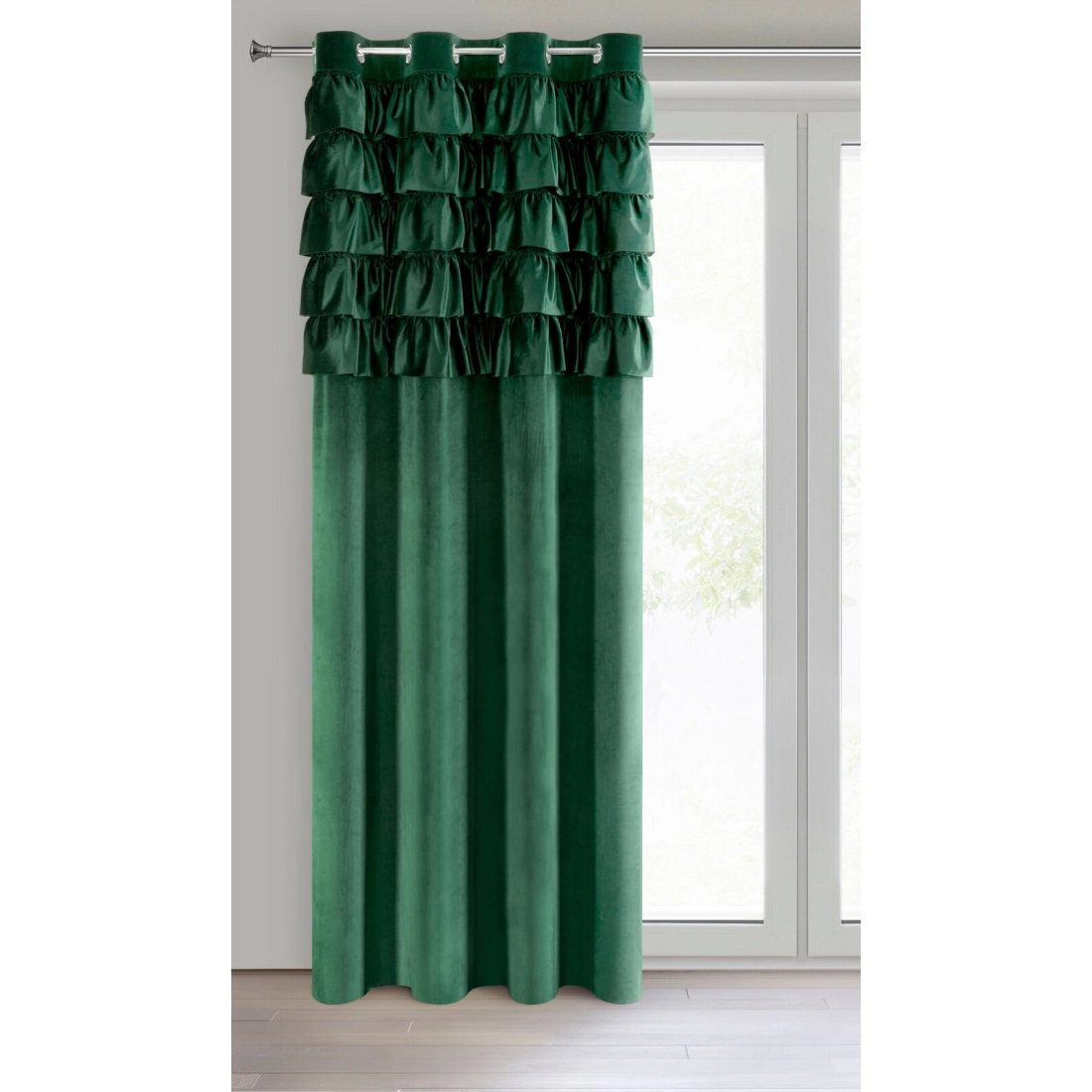 Závěs 140x250 cm sametový tmavě zelený na kovové kroužky AURA