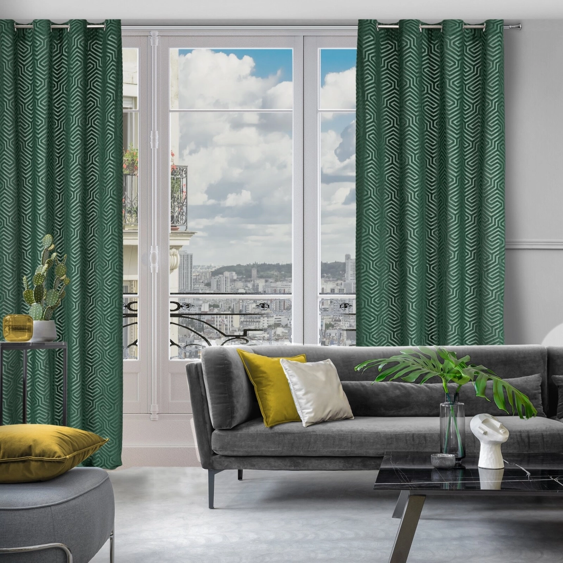 Záves 140x250 cm zamatový tmavozelený na kovové krúžky INGA Pierre Cardin