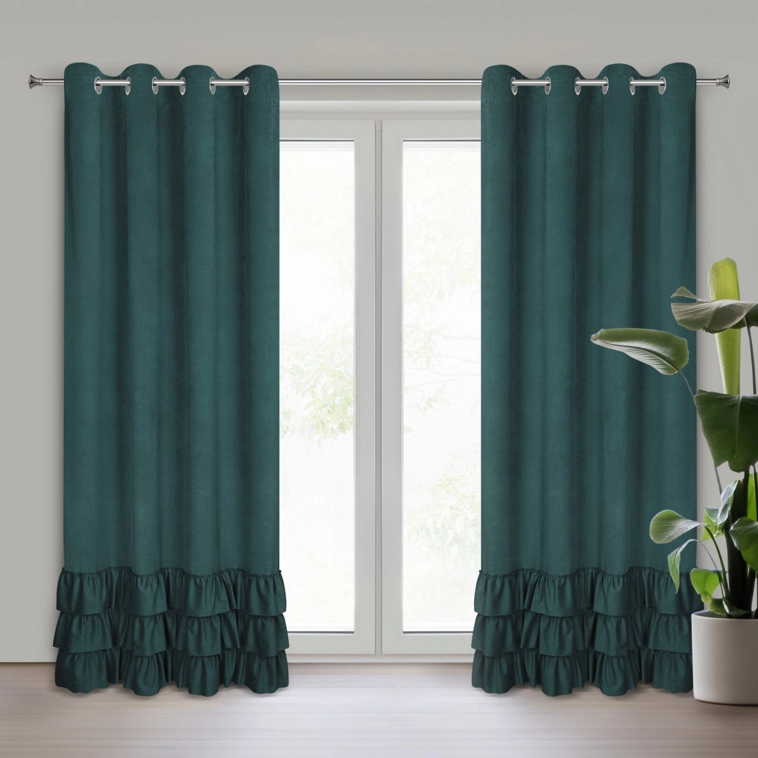 Sametový závěs 140x250 cm tmavě zelený na kovových kroužcích MEGI