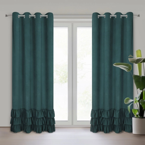 Sametový závěs 140x250 cm tmavě zelený na kovových kroužcích MEGI