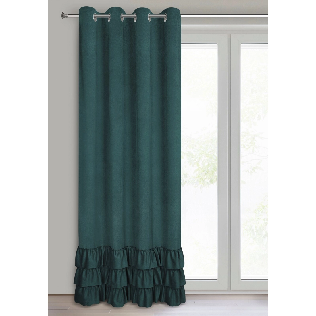 Sametový závěs 140x250 cm tmavě zelený na kovových kroužcích MEGI