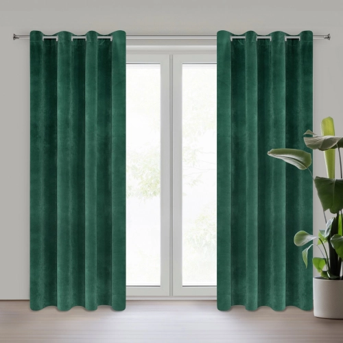 Záves 140x250 cm zamatový tmavozelený na kovové krúžky RIA Diva Line