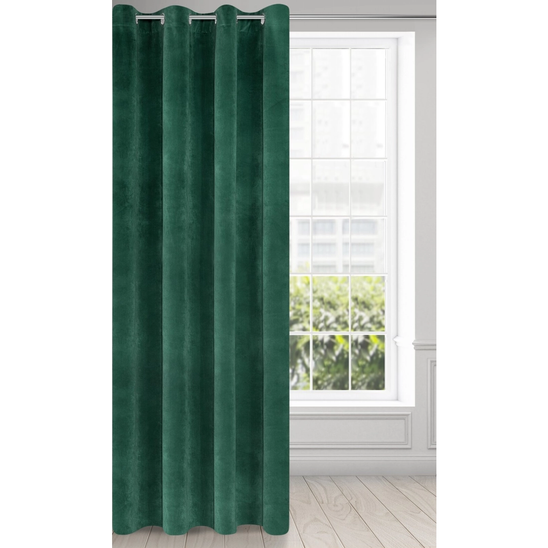 Záves 140x250 cm zamatový tmavozelený na kovové krúžky RIA Diva Line