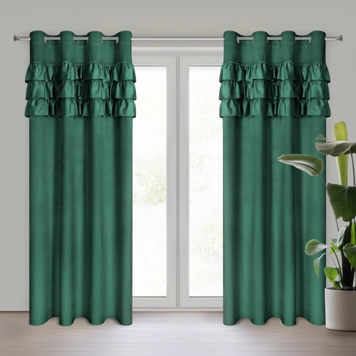Závěs 140x250 cm sametový tmavě zelený na kovové kroužky SAMI