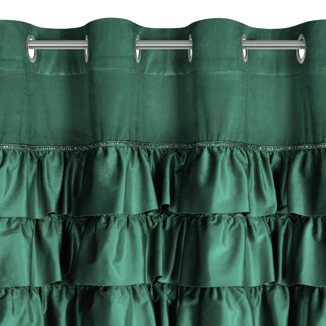 Závěs 140x250 cm sametový tmavě zelený na kovové kroužky SAMI