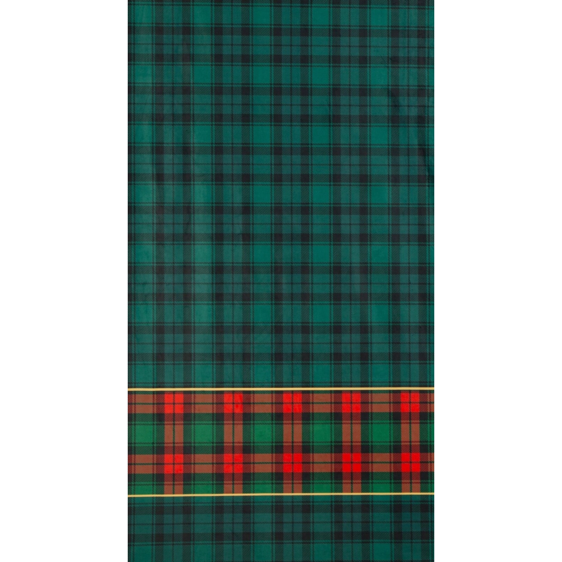 Sametový závěs 140x250 cm tmavě zelený s červenou kostkou na kovových kroužcích STAR