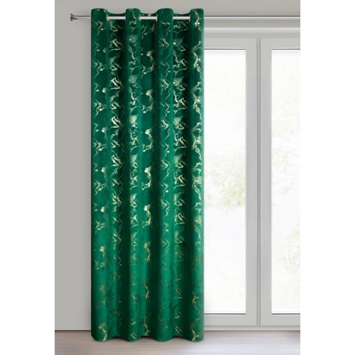 Záves 140x250 cm zamatový tmavozelený šampanský na kovové krúžky RAJA