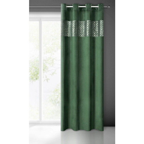 Záves 140x250 cm zamatový tmavozelený, strieborný na kovové krúžky MARGOT