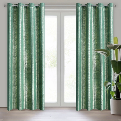 Záves 140x250 cm zamatový tmavozelený, zlatistý na kovové krúžky MABEL