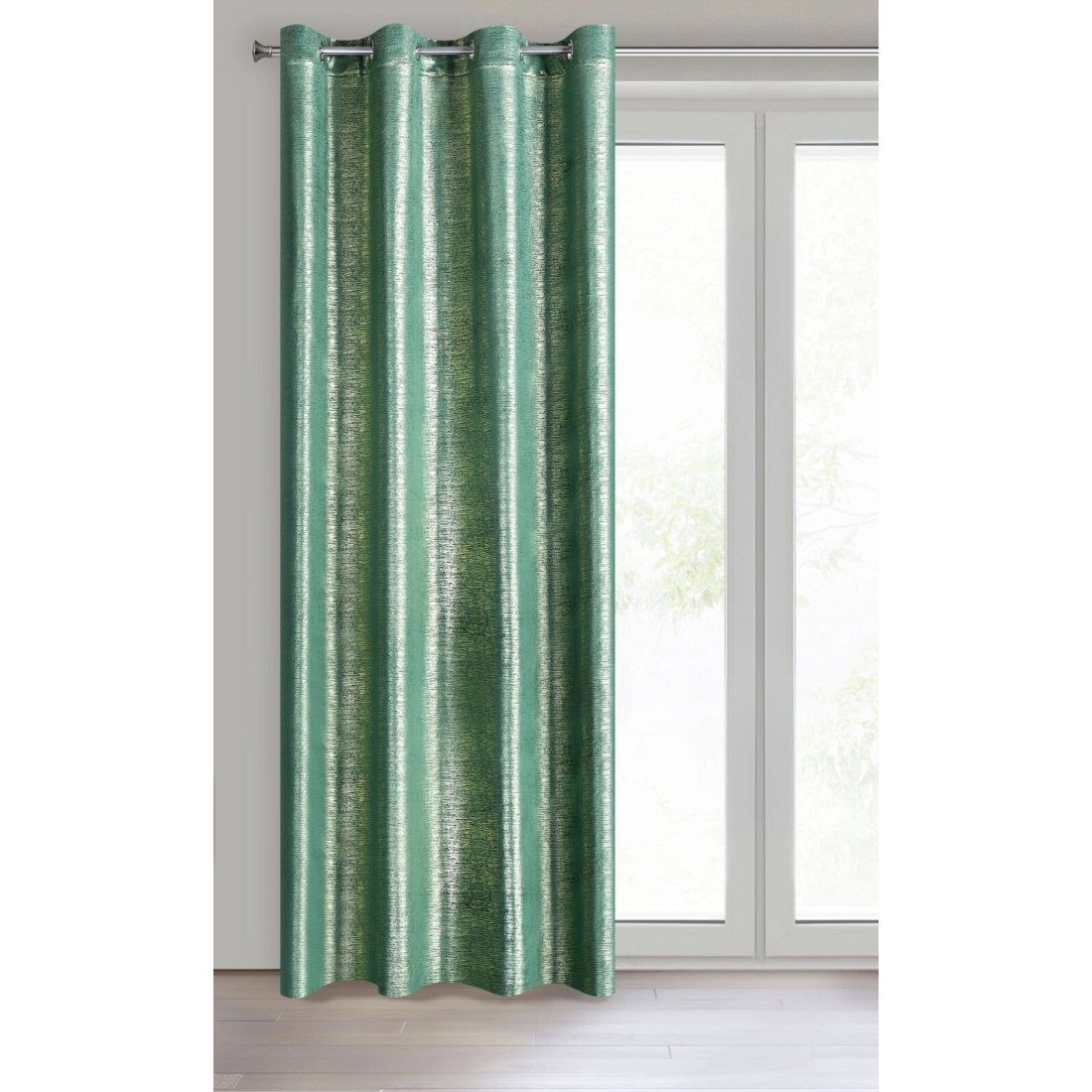 Záves 140x250 cm zamatový tmavozelený, zlatistý na kovové krúžky MABEL