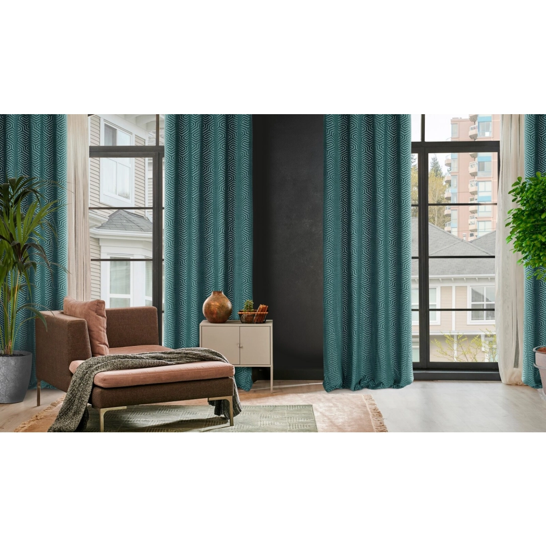 Záves 140x250 cm zamatový tyrkysový na kovové krúžky INGA - Pierre Cardin