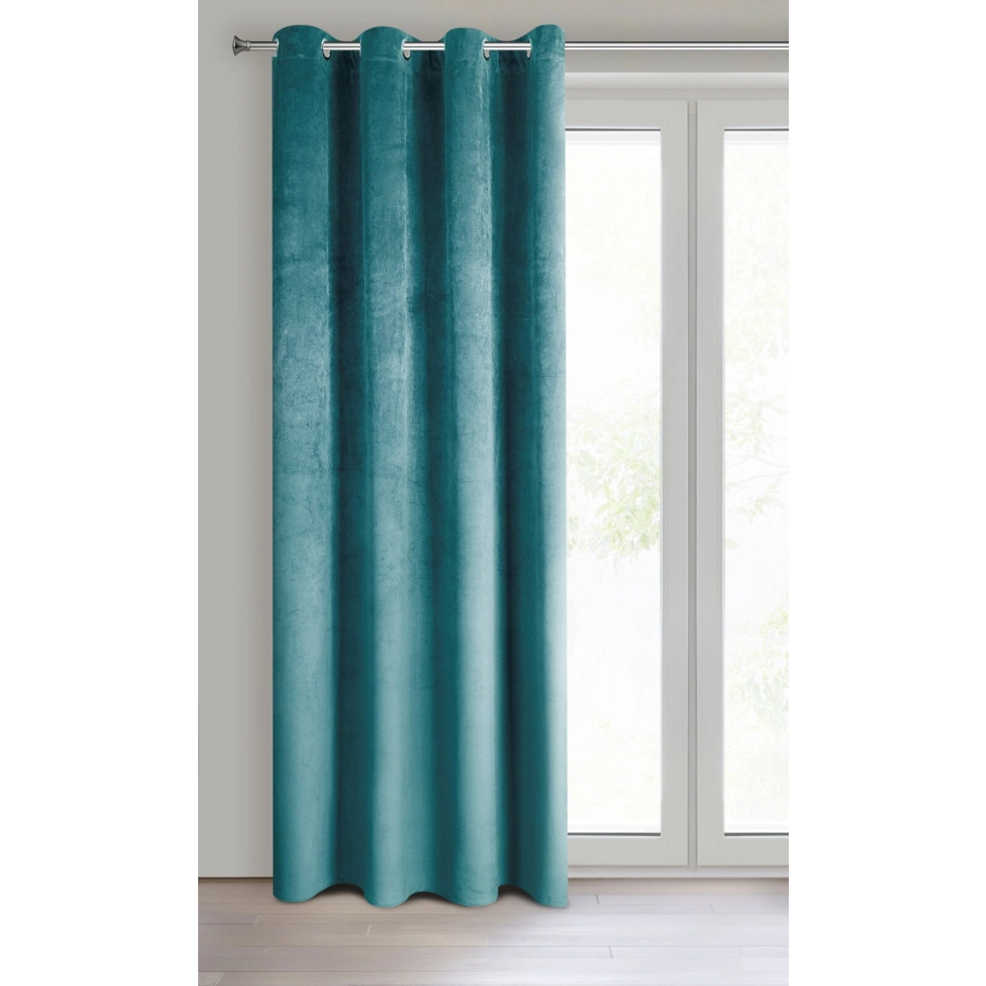 Závěs 140x250 cm sametový tyrkysový na kovové kroužky PIERRE