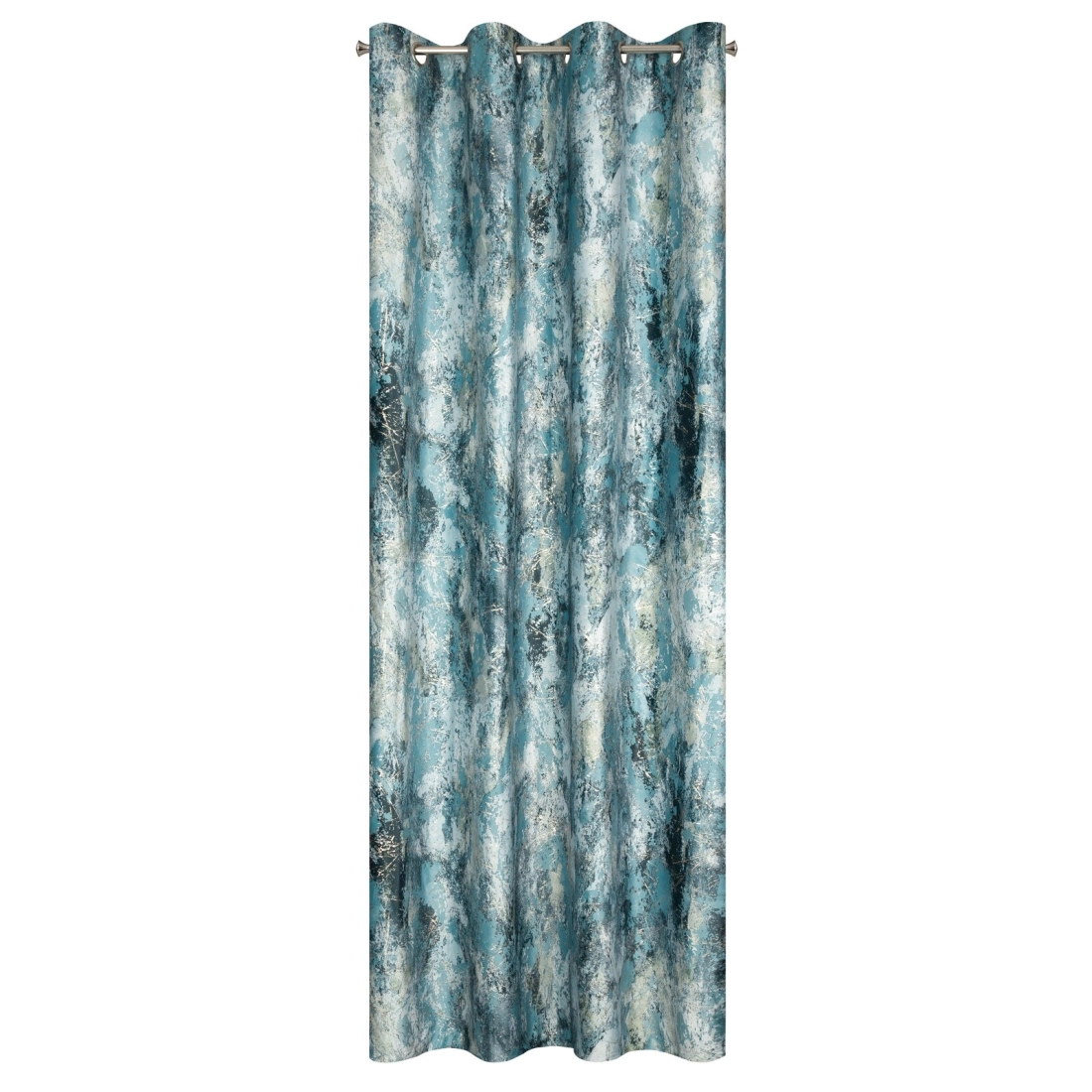 Záves 140x250 cm zamatový tyrkysový so strieborným vzorom na kovové krúžky MALIA