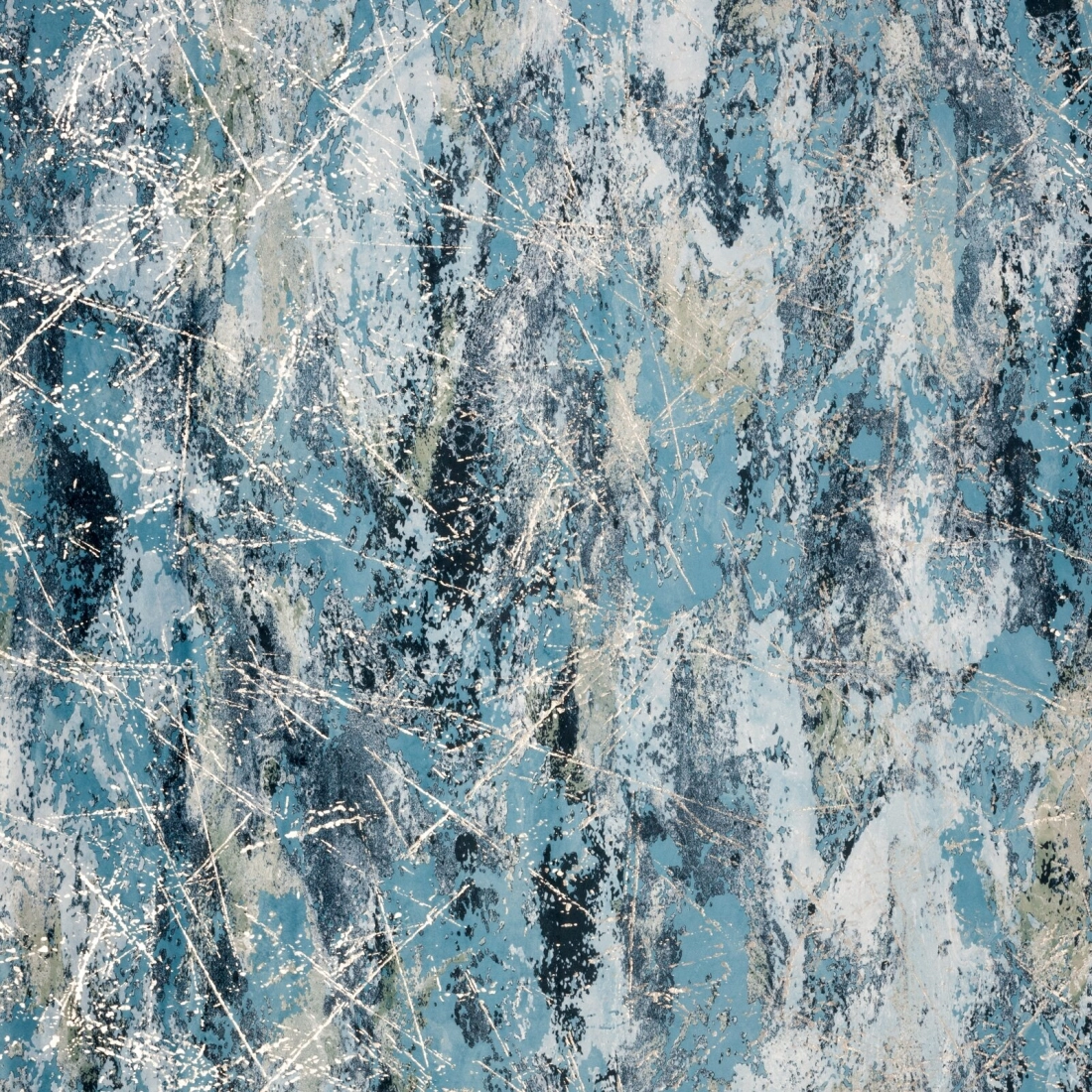 Záves 140x250 cm zamatový tyrkysový so strieborným vzorom na kovové krúžky MALIA