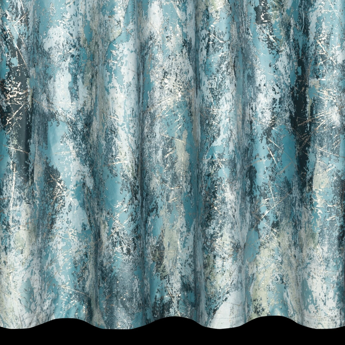 Záves 140x250 cm zamatový tyrkysový so strieborným vzorom na kovové krúžky MALIA