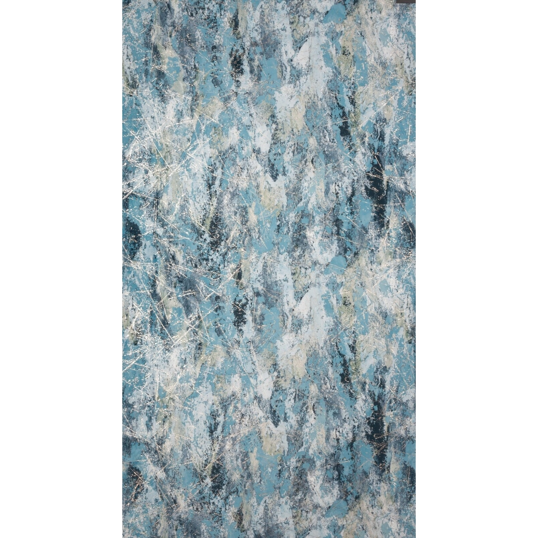 Záves 140x250 cm zamatový tyrkysový so strieborným vzorom na kovové krúžky MALIA