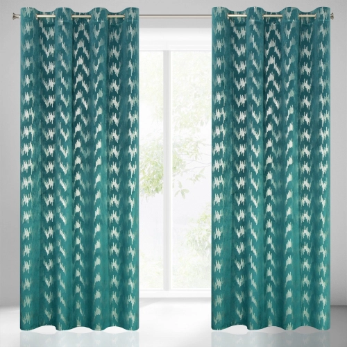 Záves 140x250 cm zamatový tyrkysový strieborný na kovové krúžky CHILL