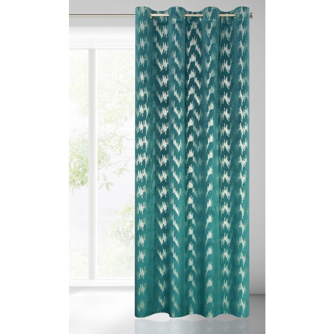 Záves 140x250 cm zamatový tyrkysový strieborný na kovové krúžky CHILL