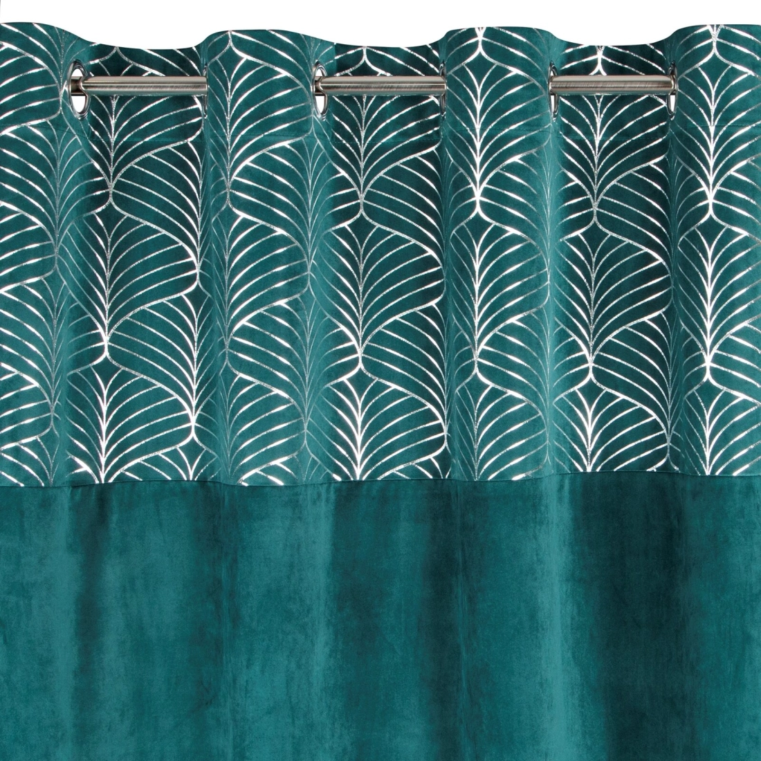 Záves 140x250 cm zamatový tyrkysový strieborný na kovové krúžky LINDI