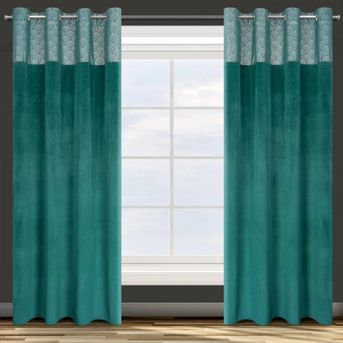 Záves 140x250 cm zamatový tyrkysový, zlatý na kovové krúžky AGNES - Design 91