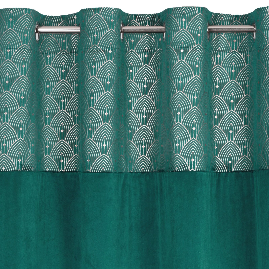 Záves 140x250 cm zamatový tyrkysový, zlatý na kovové krúžky AGNES - Design 91