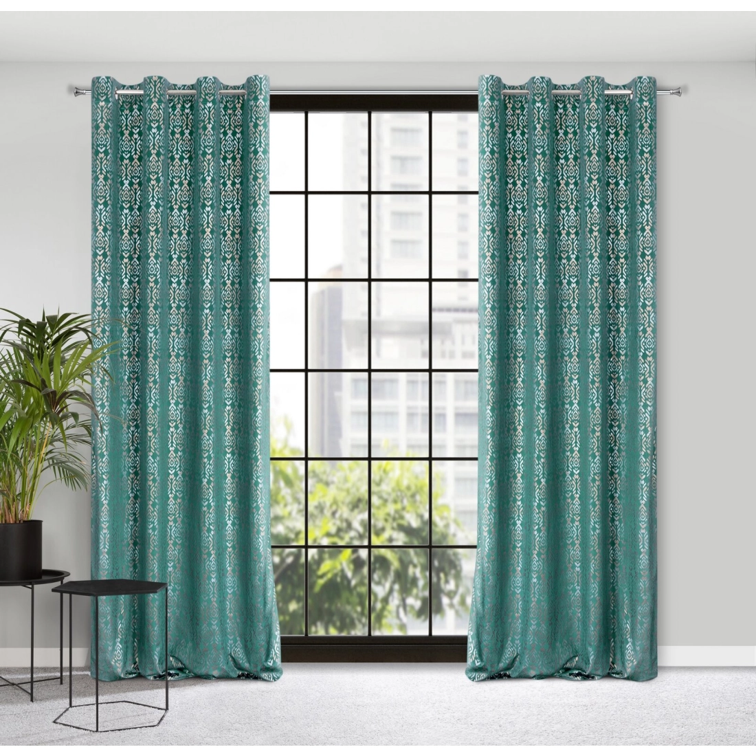 Sametový závěs 140 x 250 cm tyrkysový, zlatý na kovových kroužcích LAURA