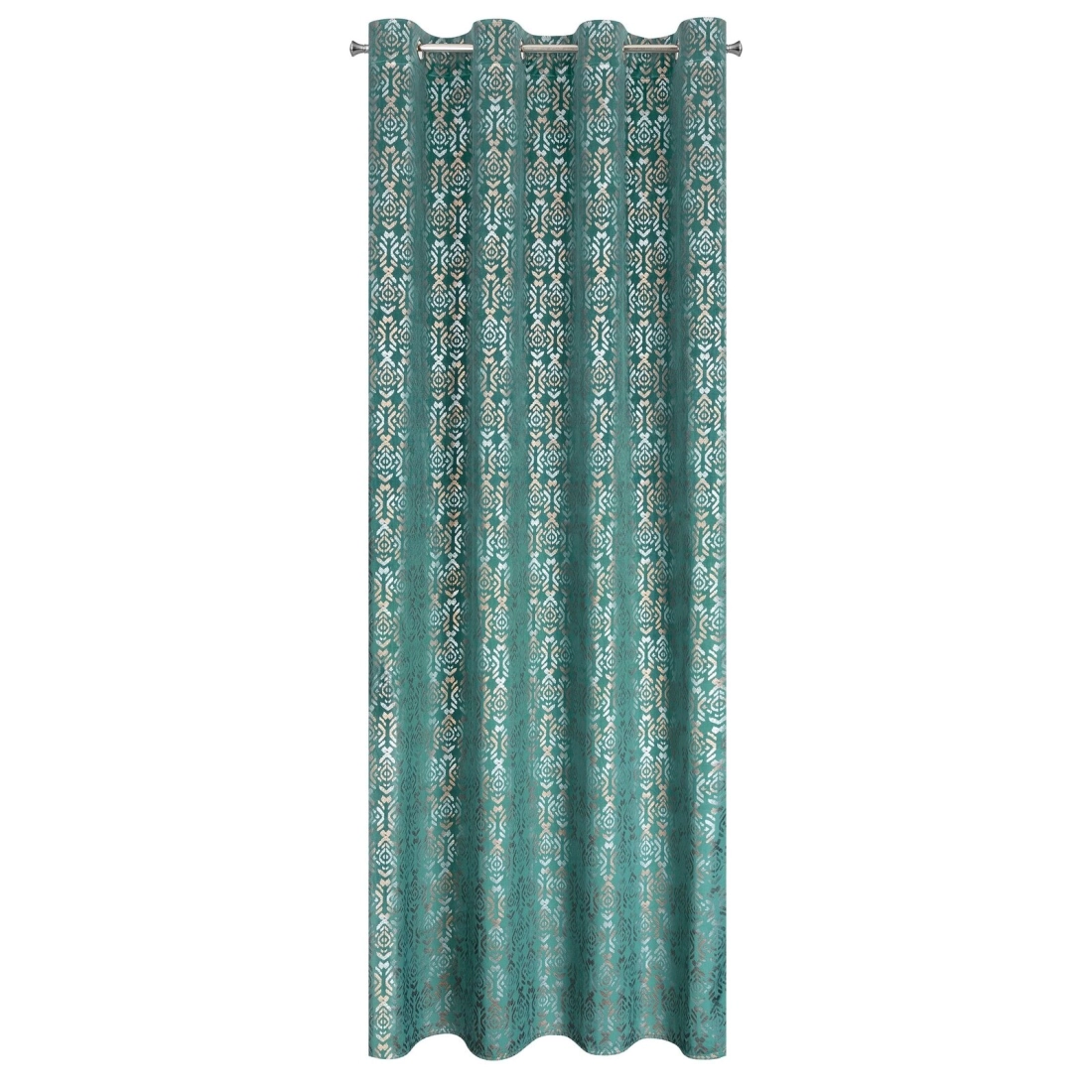 Sametový závěs 140 x 250 cm tyrkysový, zlatý na kovových kroužcích LAURA