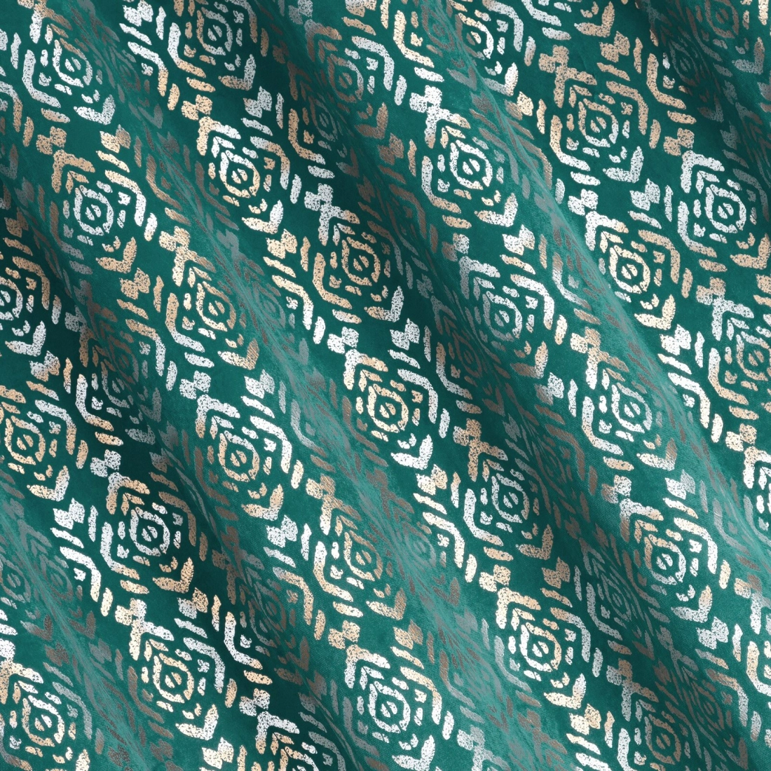 Sametový závěs 140 x 250 cm tyrkysový, zlatý na kovových kroužcích LAURA