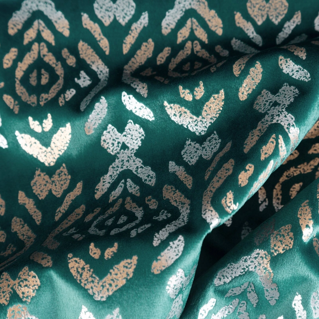 Sametový závěs 140 x 250 cm tyrkysový, zlatý na kovových kroužcích LAURA