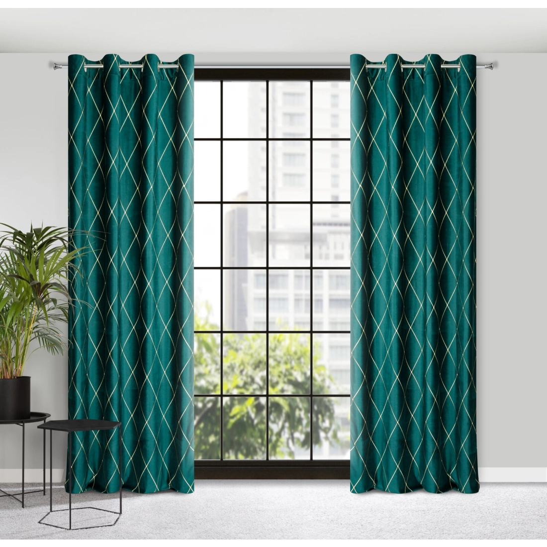 Záves 140x250 cm zamatový tyrkysový zlatý na kovové krúžky MARGO Pierre Cardin