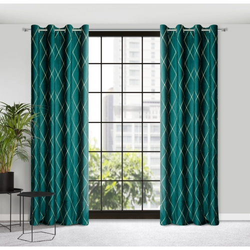 Záves 140x250 cm zamatový tyrkysový zlatý na kovové krúžky MARGO Pierre Cardin