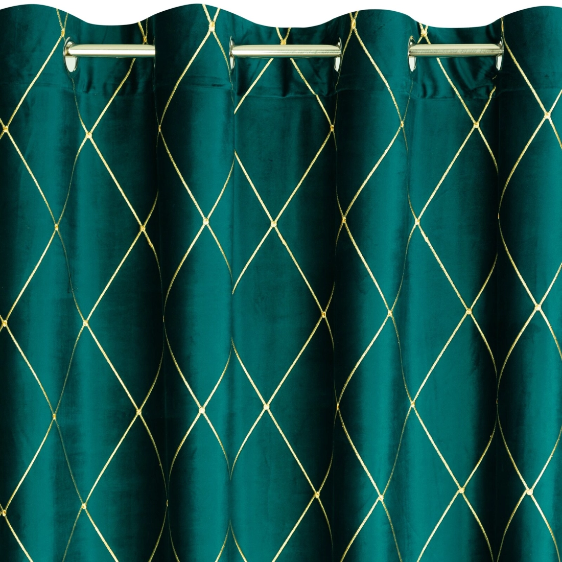 Záves 140x250 cm zamatový tyrkysový zlatý na kovové krúžky MARGO Pierre Cardin