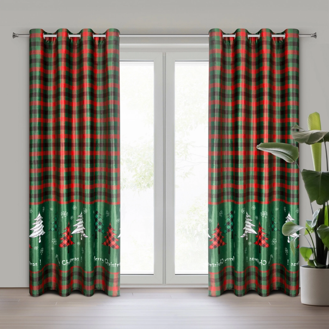 Záves 140x250 cm zamatový zelený červený na kovové krúžky FELIKS