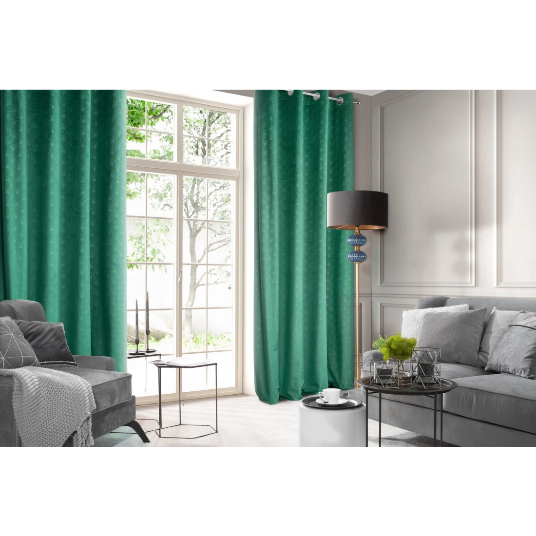 Záves 140x250 cm zamatový zelený na kovové krúžky JULIA