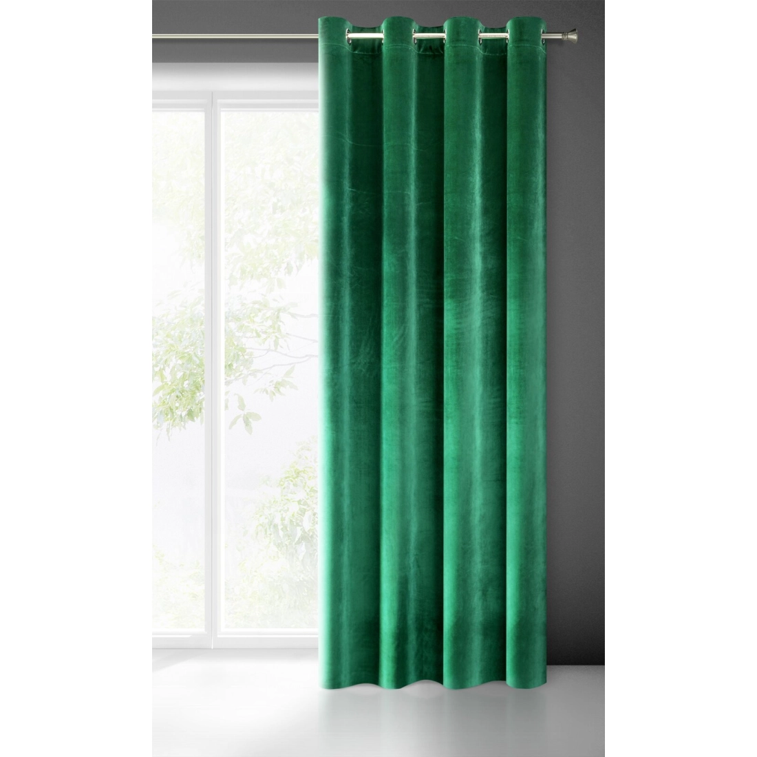 Záves 140x250 cm zamatový zelený na kovové krúžky SAMANTA