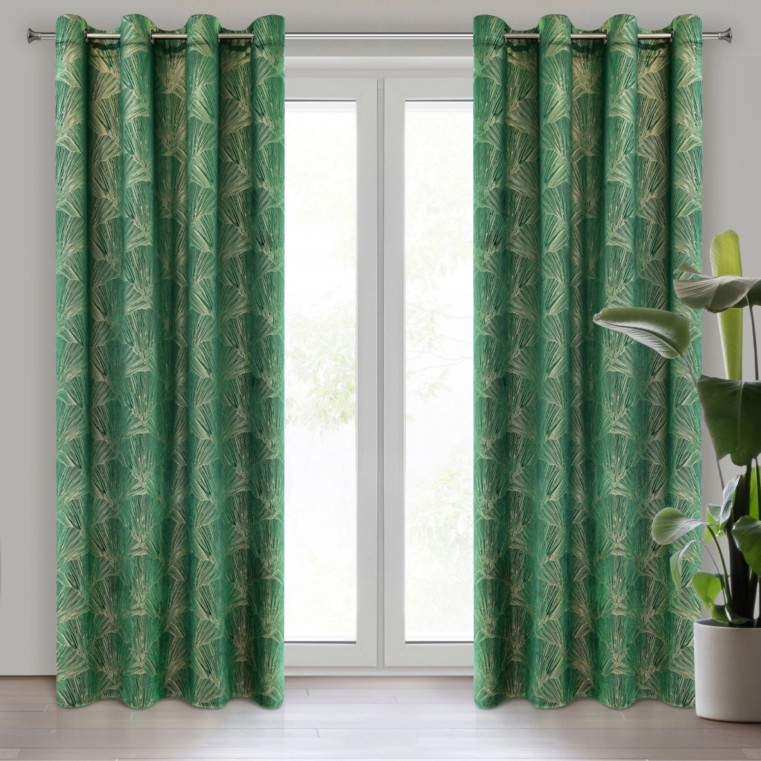 Záves 140x250 cm zamatový zelený, šampanský na kovové krúžky GOJA Pierre Cardin