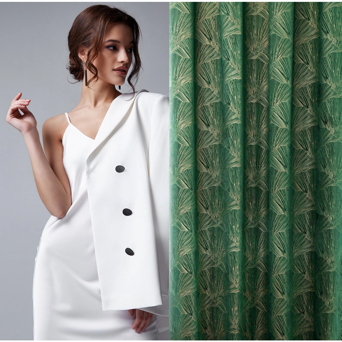 Záves 140x250 cm zamatový zelený, šampanský na kovové krúžky GOJA Pierre Cardin