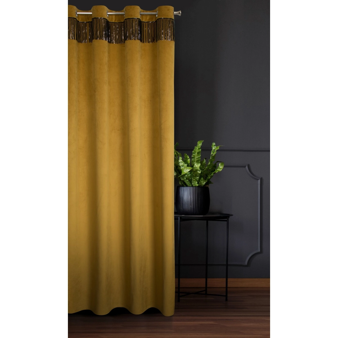 Záves 140x250 cm zamatový zlatý, čierny na kovové krúžky JASPER