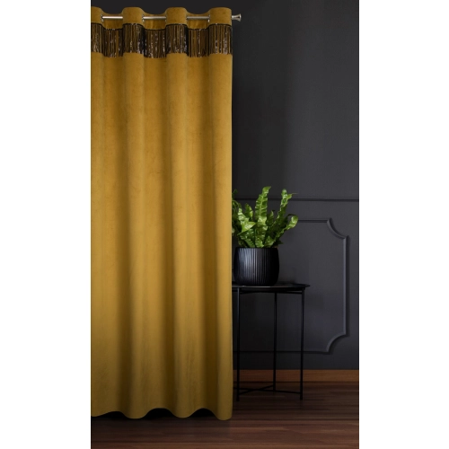 Záves 140x250 cm zamatový zlatý, čierny na kovové krúžky JASPER