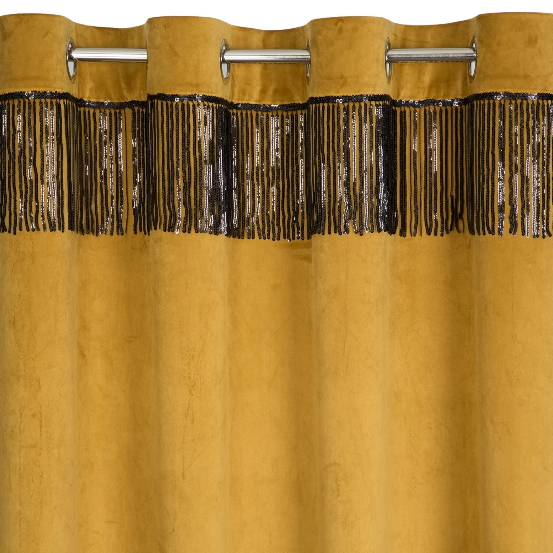 Záves 140x250 cm zamatový zlatý, čierny na kovové krúžky JASPER