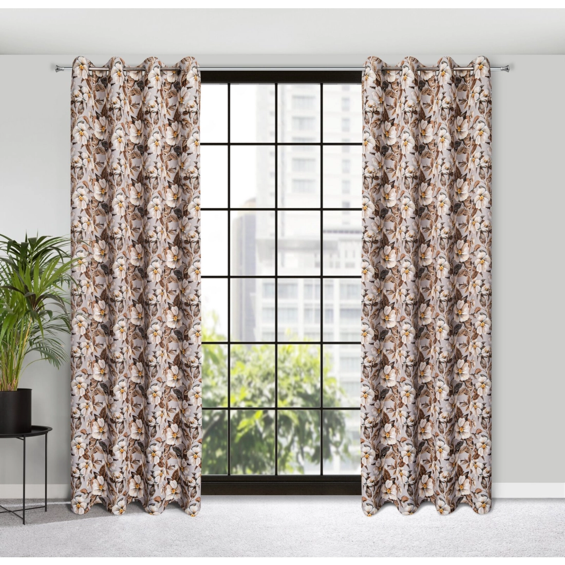 Záves 140x250 cm zatemňovací béžový, hnedý na kovové krúžky SIMONA