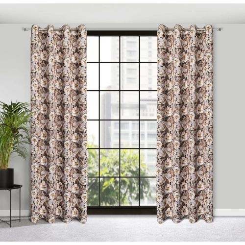 Záves 140x250 cm zatemňovací béžový, hnedý na kovové krúžky SIMONA