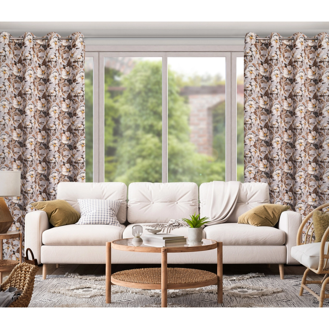 Záves 140x250 cm zatemňovací béžový, hnedý na kovové krúžky SIMONA