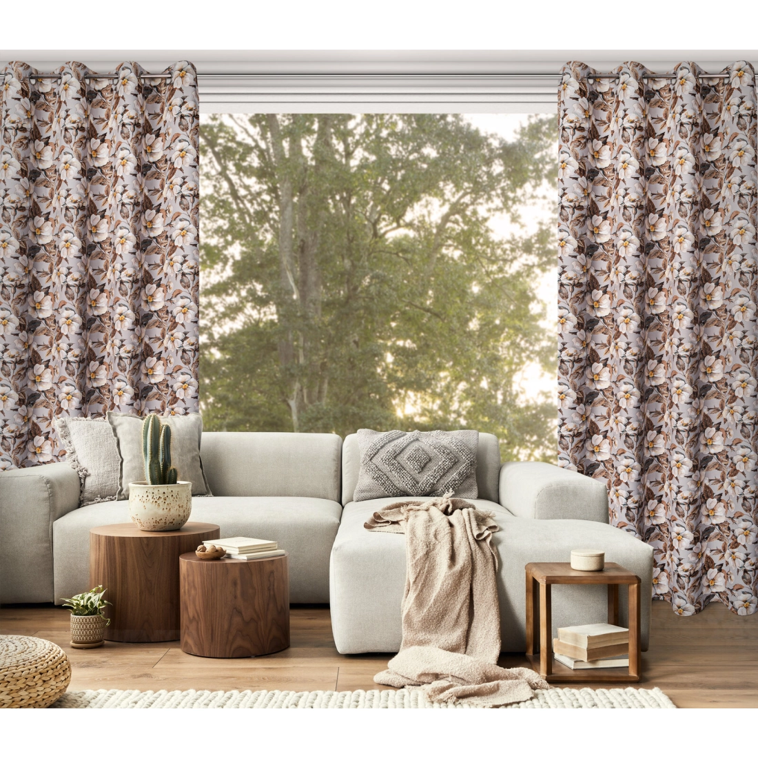 Záves 140x250 cm zatemňovací béžový, hnedý na kovové krúžky SIMONA