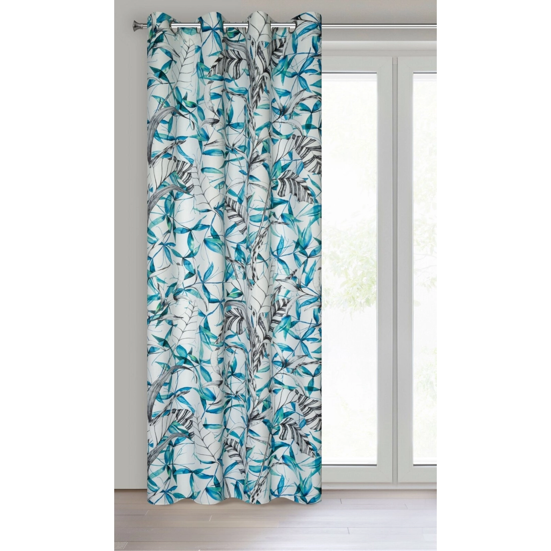 Závěs 140 x 250 cm zatemňovací bílo-modrý na kovových kroužcích IGA