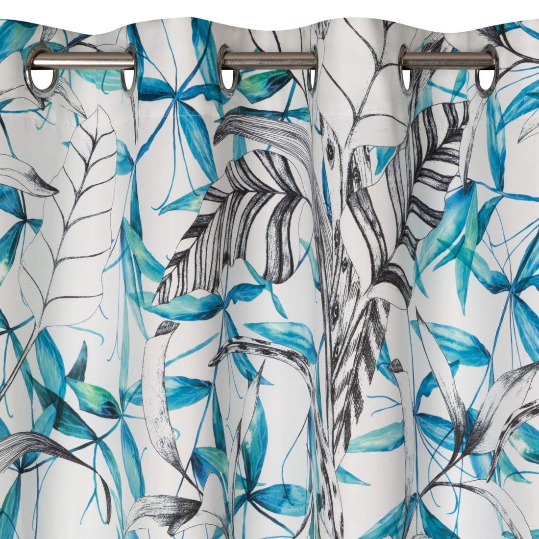 Závěs 140 x 250 cm zatemňovací bílo-modrý na kovových kroužcích IGA